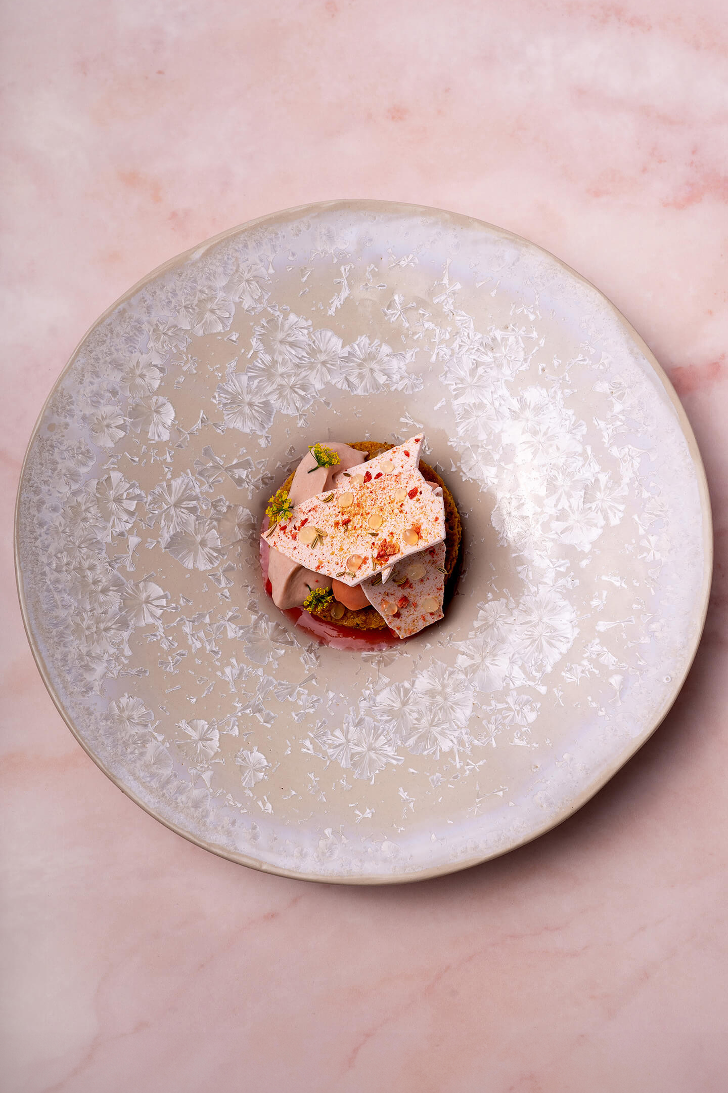 Strawberry with rosewater, pistachio and fennel